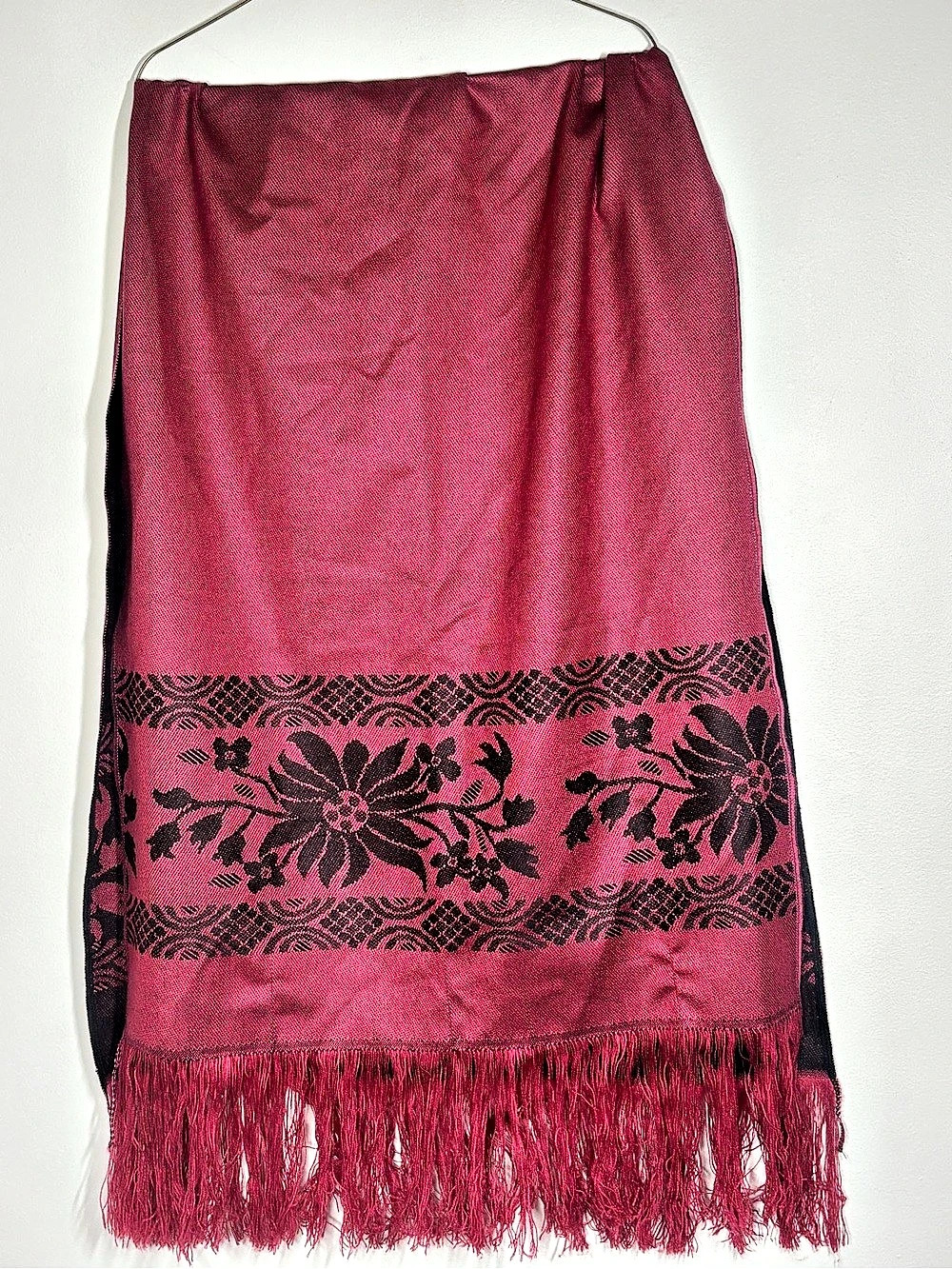 Reversible Burgundy Red Black Floral Pashmina Shawl Wrap